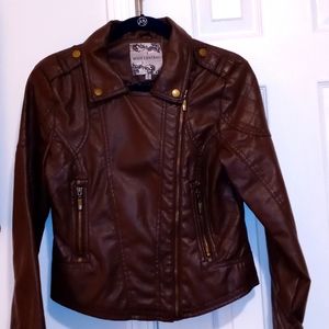 Brown faux leather jacket.